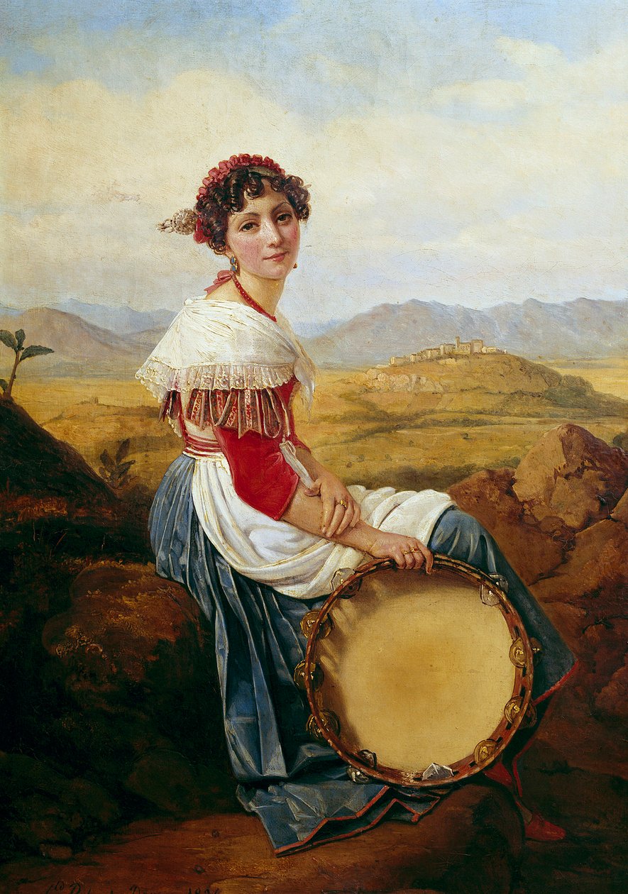 Portret chłopa ze wsi Rzymu Młody włoski muzyk trzymający tamburyn. Obraz Louisa Leopolda Roberta (1794-1835) 1824 Wym. 0,46x0,37m. autorstwa Louis Leopold Robert
