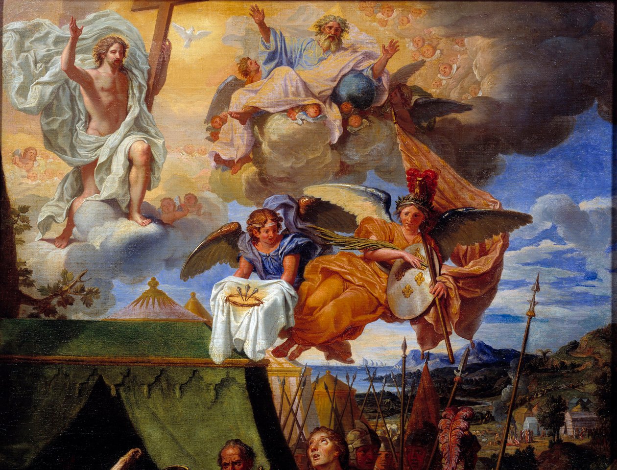 Król Ludwik IX (Saint Louis) (1214-1270) dbający o swoich żołnierzy Szczegół przedstawiający Boga i aniołów. Obraz Louis Licherie de Bury (1629-1687) XVII-wieczny Rouen, Musee des Beaux Arts autorstwa Louis Licherie de Beurie