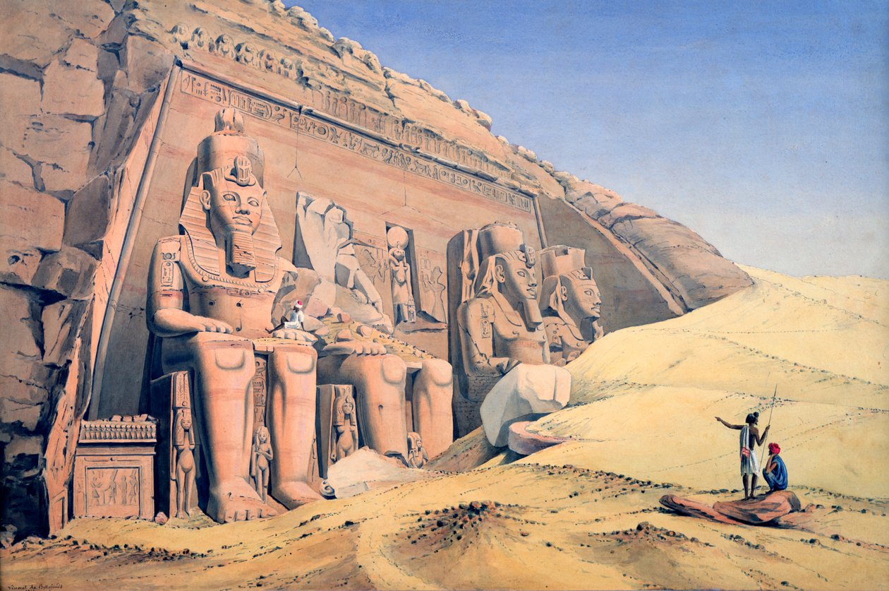„Wielka Świątynia Ramzesa II, Abu Simbel”, 1846 r. autorstwa Louis M. A. Linant de Bellefonds,