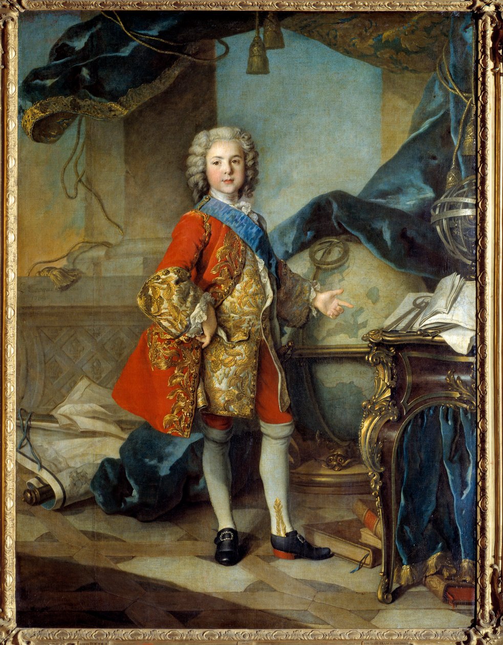 Pełnowymiarowy portret delfina Ludwika Francji (1729 - 1765), syna Ludwika XV, w jego pracowni. Obraz Louisa Tocque (1696-1772) autorstwa Louis Tocqué