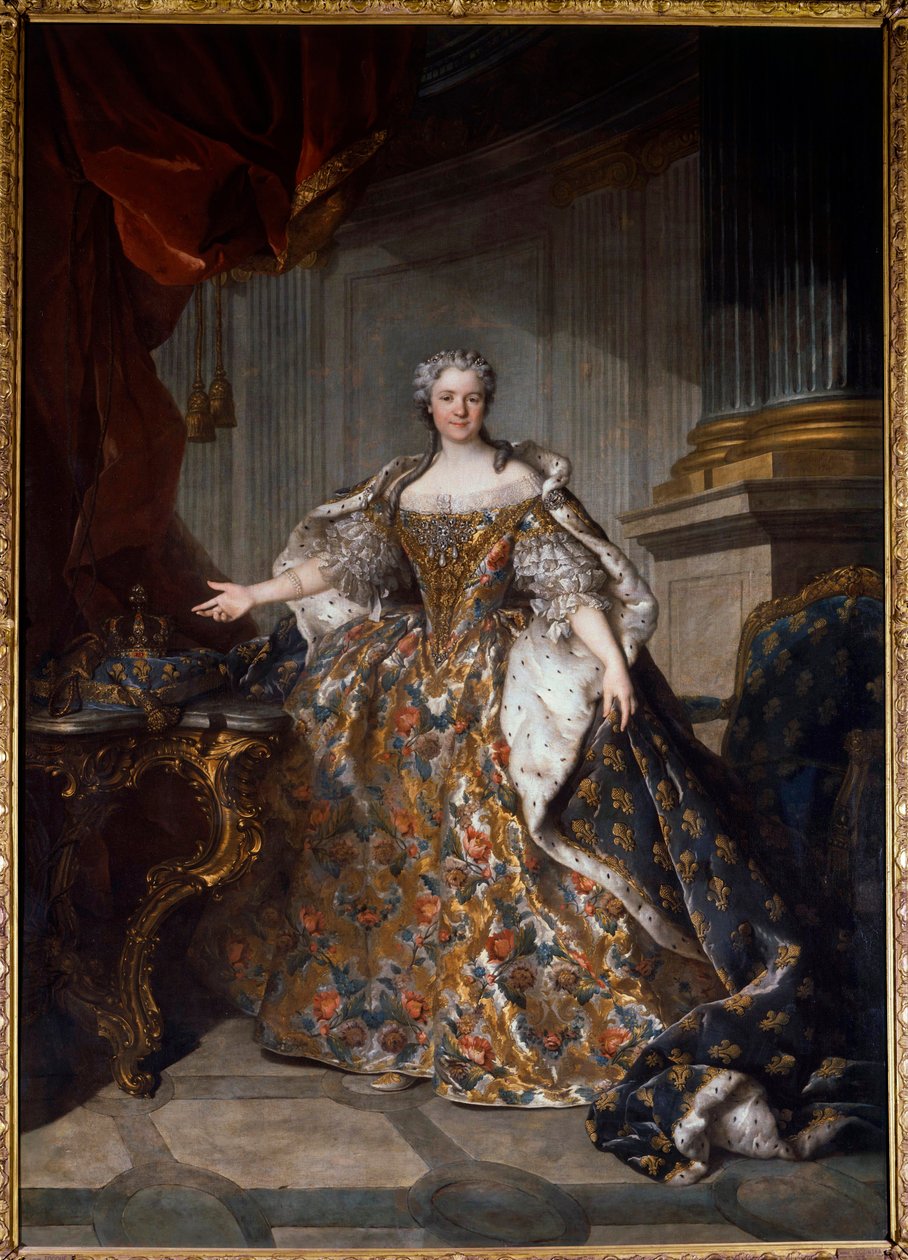 Portret Marii Lesczyńskiej (Leszczyńskiej) (1703-1768) Królowej Francji Obraz Louisa Tocque (1696-1772) 1740 nd. 2,77x1,91 m - Portret Marii Leczińskiej (Leszczyńskiej) (1703-1768) - Obraz Louisa Tocque (1696-1772), olej na płótnie (277x7x191 cm) autorstwa Louis Tocqué