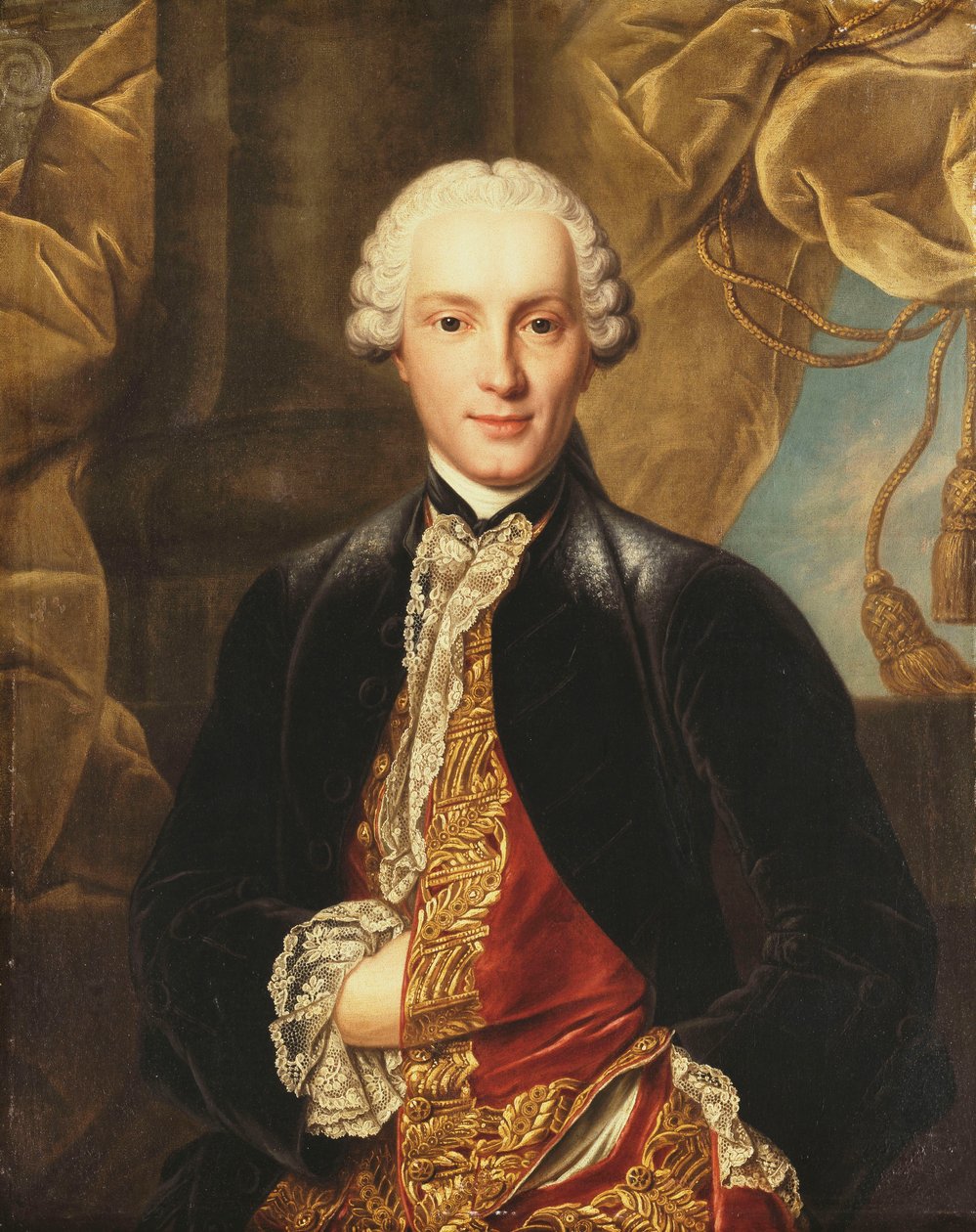 Portret dżentelmena, połowa długości, w szarej marynarce autorstwa Louis Tocqué