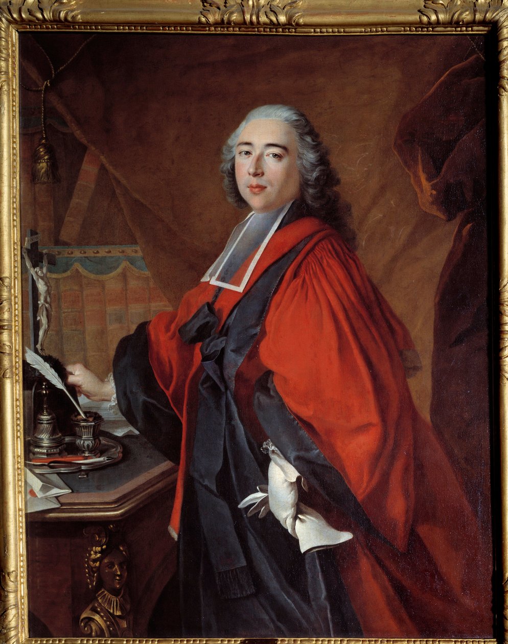 Portret sędziego. Na jego biurku leży krucyfiks i konieczność pisania. Obraz Louisa Tocque (1696-1772) autorstwa Louis Tocqué