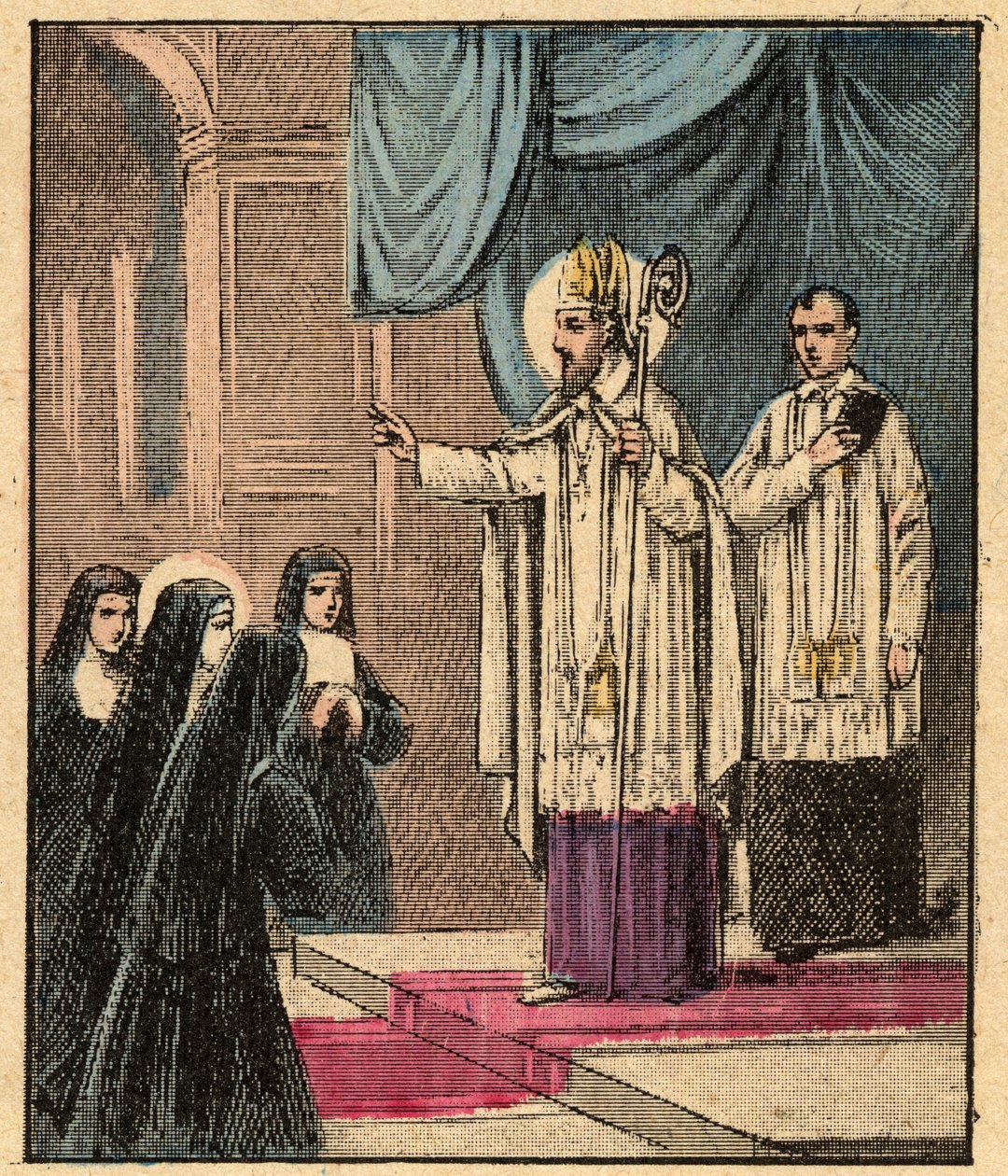 Order Nawiedzenia Najświętszej Maryi Panny - Św. Franciszek Salezy - Św. - Grawerowanie z „Nauczanie religijne autorstwa Louis Maitrejean