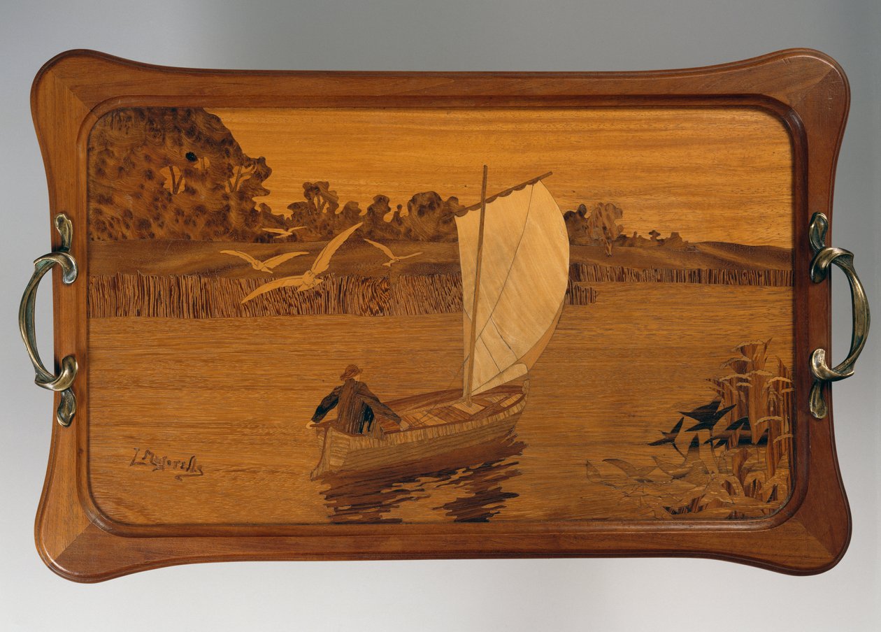 Taca ze sceną jeziora, Louis Majorelle (1859-1926), drewno, Francja, XX wiek autorstwa Louis Majorelle