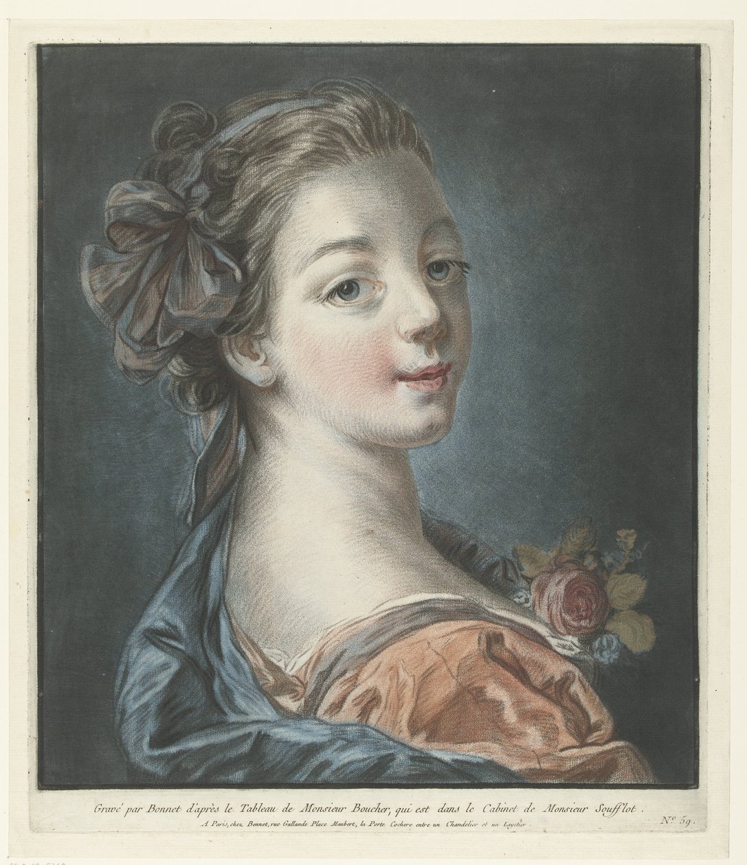Popiersie młodej kobiety z kokardą we włosach Tete de femme autorstwa Louis Marin Bonnet