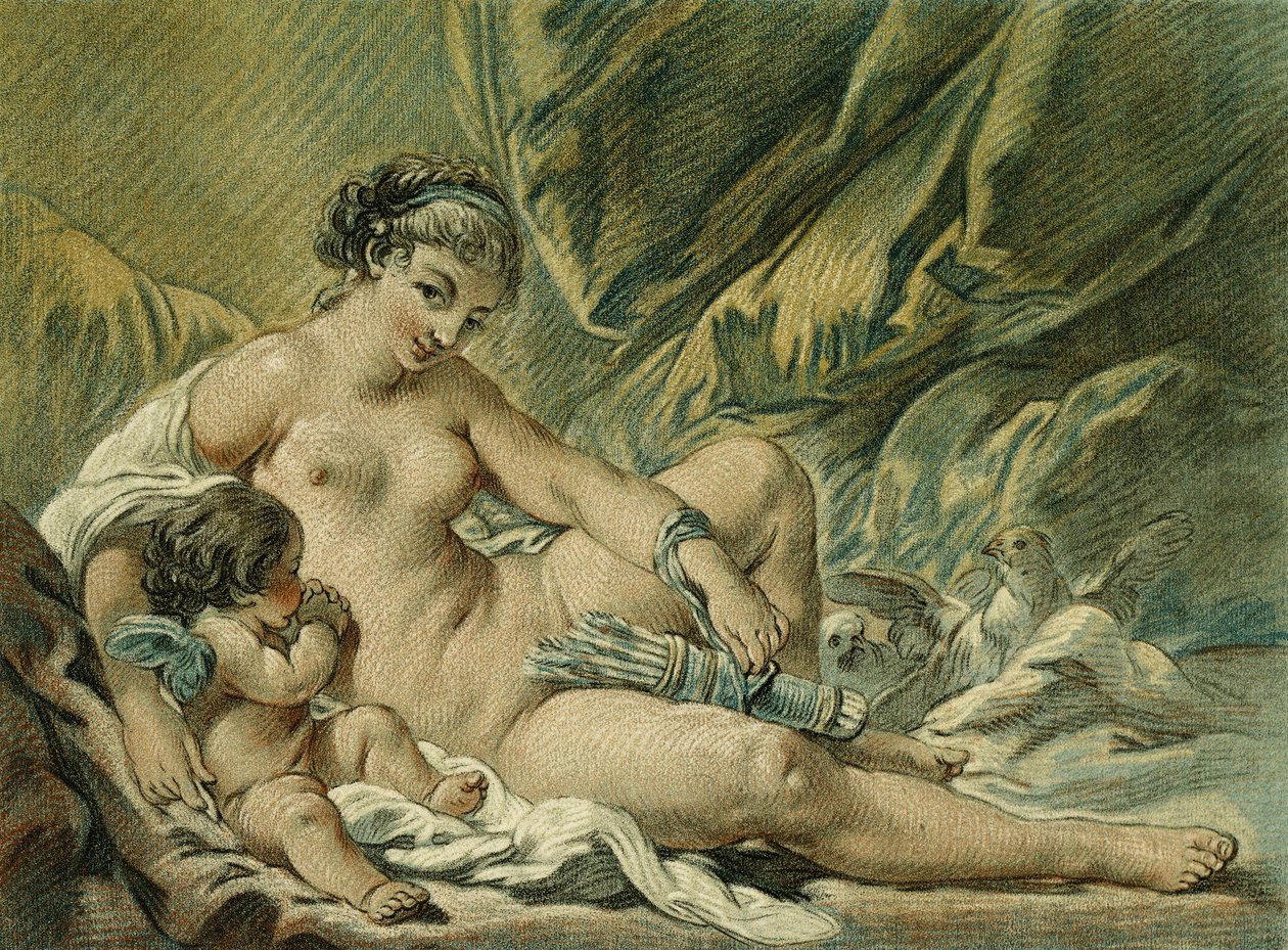 Miłość przekonuje Wenus do oddania broni, za F. Boucherem; Miłość prosi Wenus o oddanie mu ramion, według F. Bouchera, 1768 autorstwa Louis Marin Bonnet