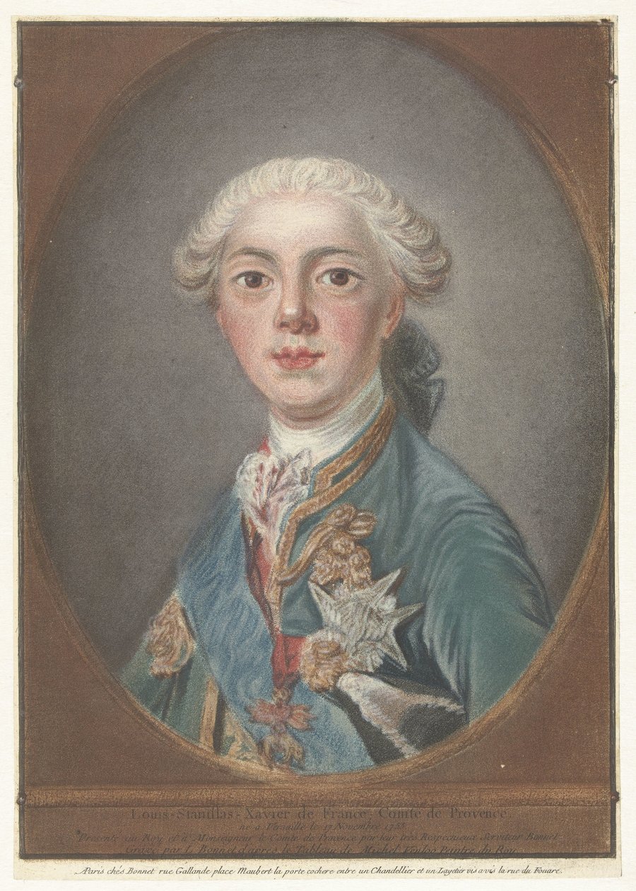 Portret Ludwika Stanisława Ksawerego z Francji Louis-Stanislas-Xavier z Francji, hrabia Prowansji (tytuł na obiekcie) autorstwa Louis Marin Bonnet