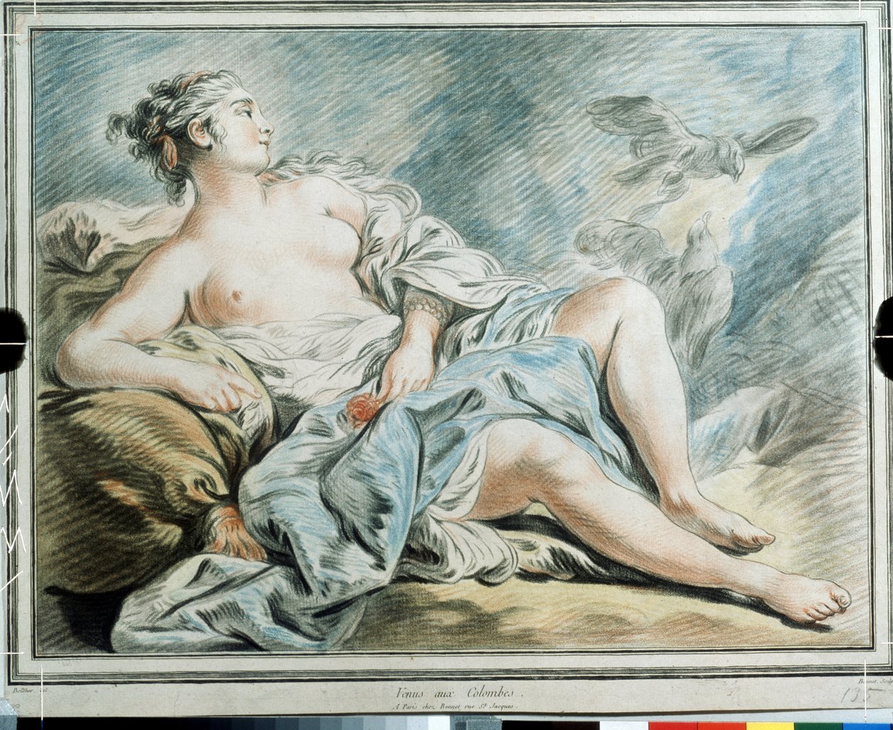 „Wenus z gołębiami” (Wenus z gołębiami) Pastel Louis-Marin (Louis Marin) Bonnet (1743-1793) XVIII-wieczne Muzeum Puszkina, Moskwa autorstwa Louis Marin Bonnet