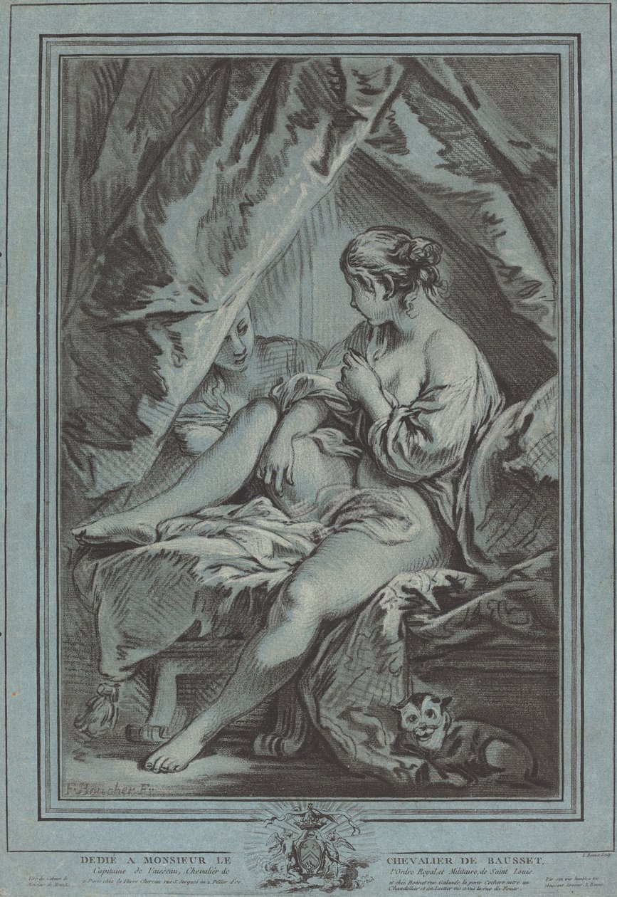 Młoda kobieta siedząca na łóżku autorstwa Louis Marin Bonnet after François Boucher