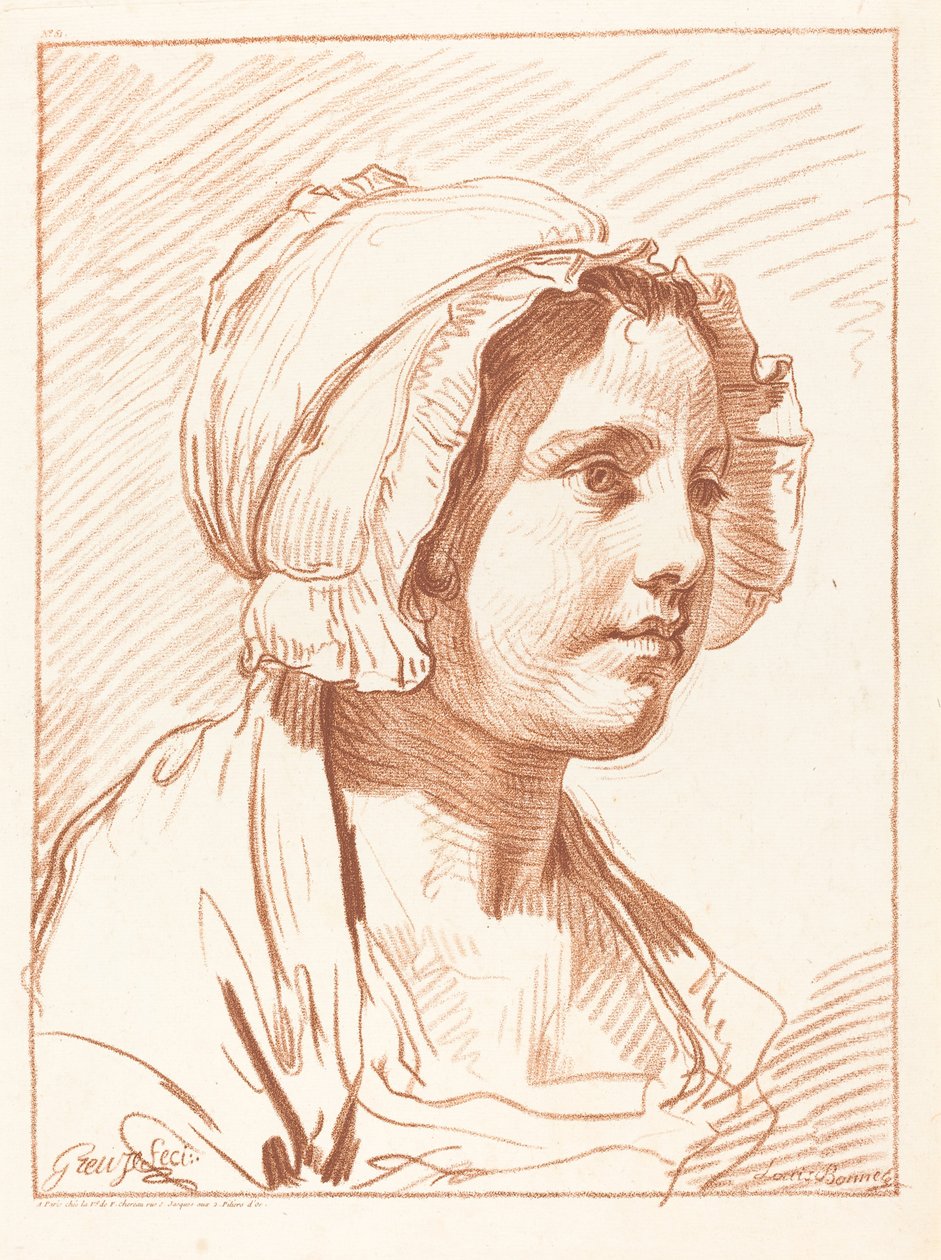 Głowa młodej kobiety w czapce autorstwa Louis Marin Bonnet after Jean Baptiste Greuze