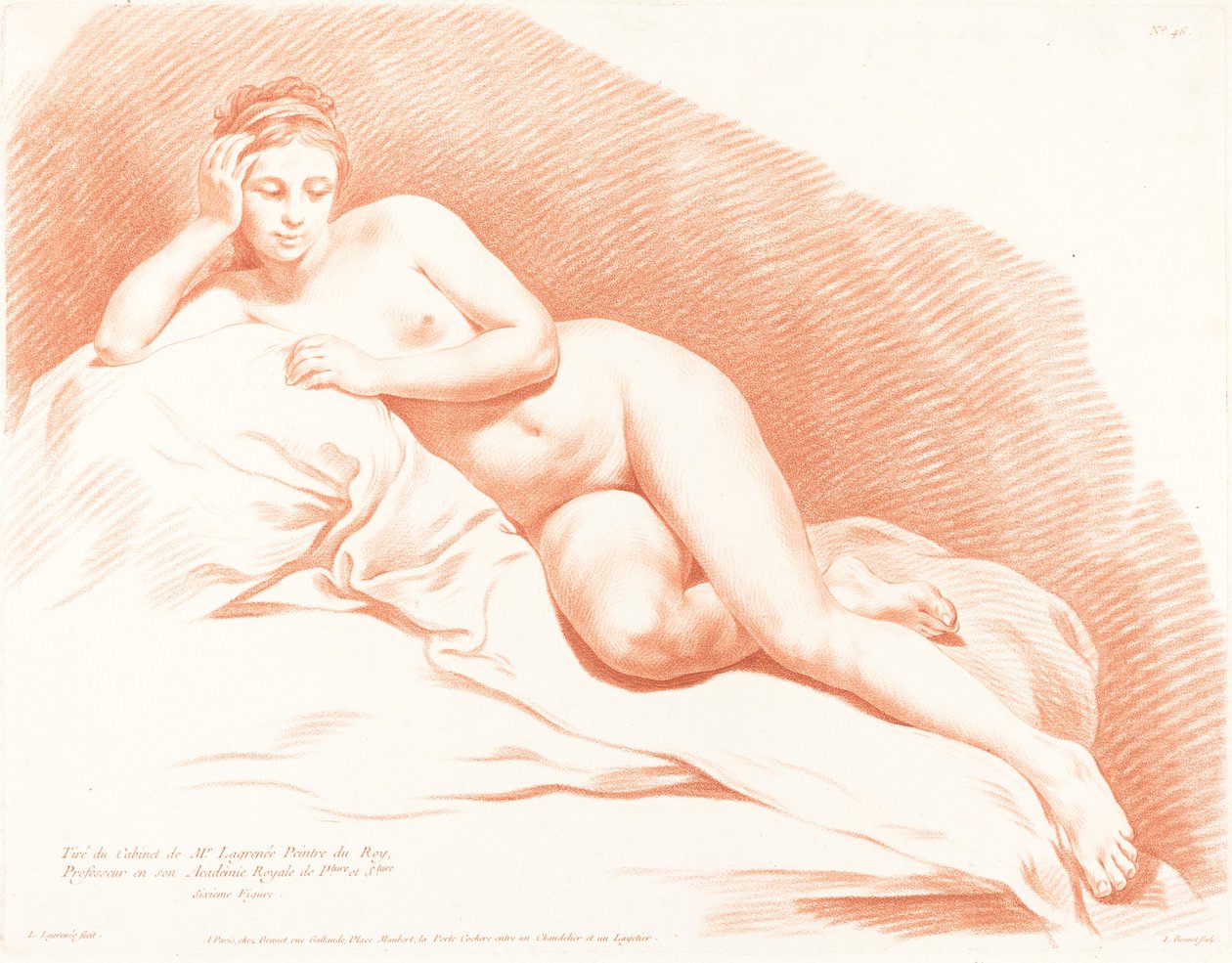 Półleżąca nagość kobieca autorstwa Louis Marin Bonnet after Louis Jean François Lagrenée