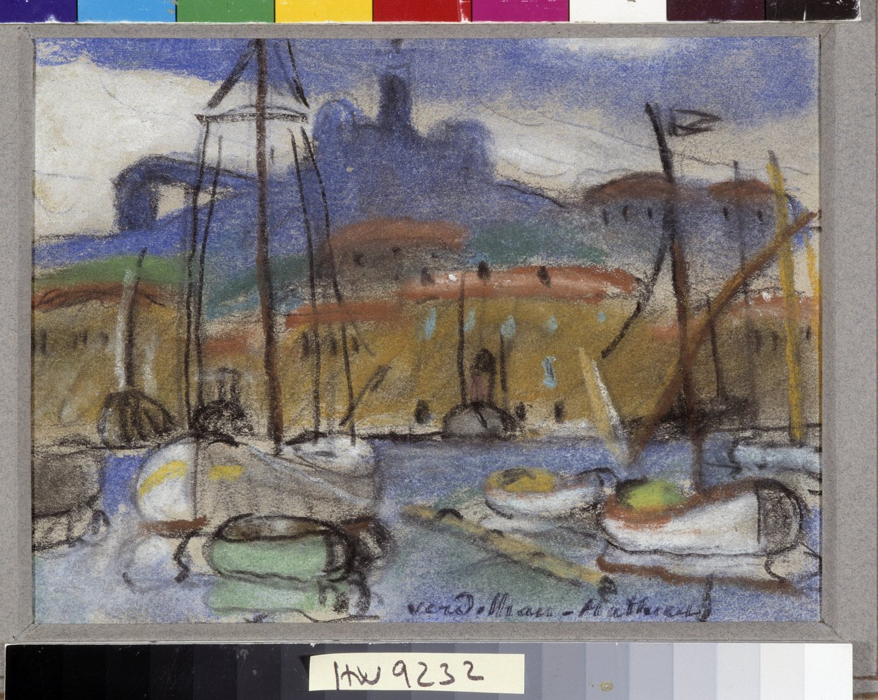 La Bonne Mère Vue de Marseille od strony portu z katedrą Notre Dame de la Garde (Notre-Dame-de-la-Garde), zwaną także „Bonne Mère”. Pastel, Louis Mathieu Verdilhan (1875-1928) Obowiązkowa wzmianka: Kolekcja fundacja dotyczy de Provence, Marse autorstwa Louis Mathieu Verdilhan