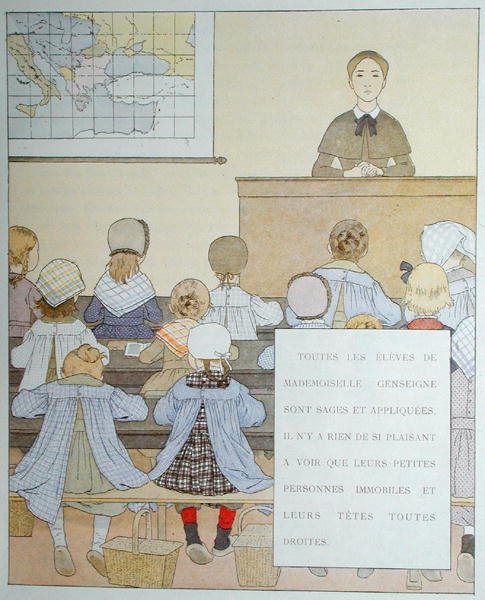 „Uczniowie Mademoiselle Genseigne”, ilustracja z „Nos Enfants” Anatole France (1844-1924) autorstwa Louis Maurice Boutet de Monvel