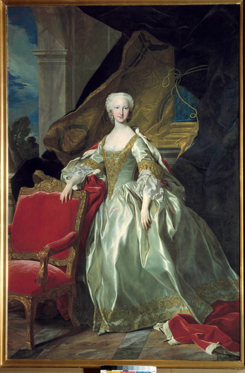 Portret na całej długości przedstawiający Marie Therese (Marie-Therese) Rafaelle, hiszpańską infantkę, francuską delfinę (1726-1746). Obraz Louis Michel Van Loo (1707 - 1771) autorstwa Louis Michel van Loo