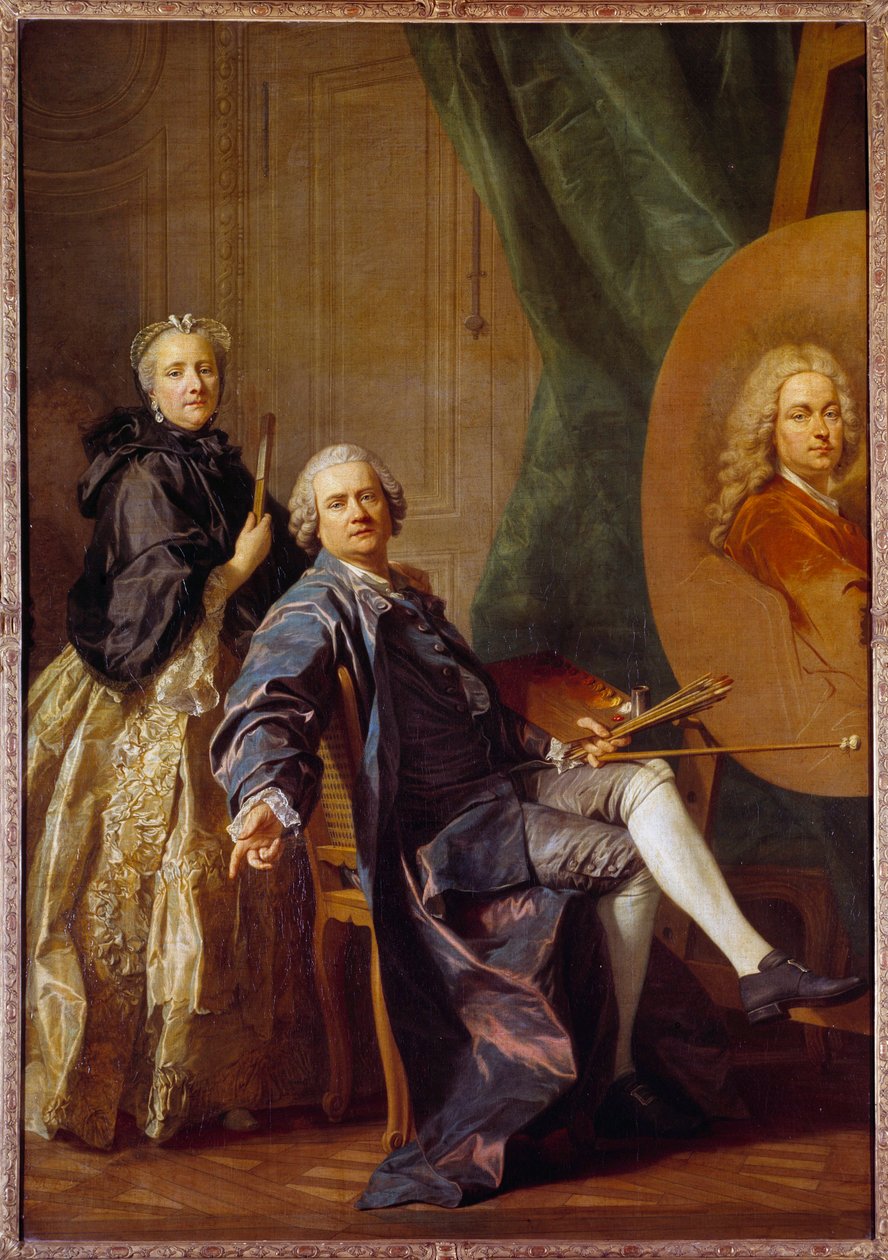 Louis Michel Van Loo (1707-1771), doradzając swojej siostry Marie Anne, pracuje nad portretem swojego ojca Jeana Baptiste Van Loo (1684-1745) Obraz Louis Michel Van Loo (1707-1771) 1763 nd. 2,4x1,6 m² autorstwa Louis Michel van Loo