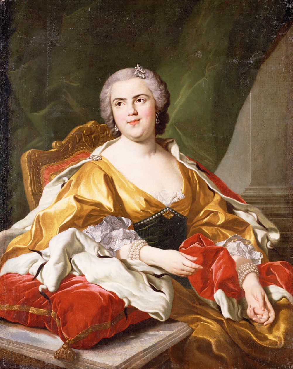 Portret Louise Elżbiety de Bourbon, księżnej Parmy, siedzącej, długości 3/4, autorstwa Louis Michel van Loo