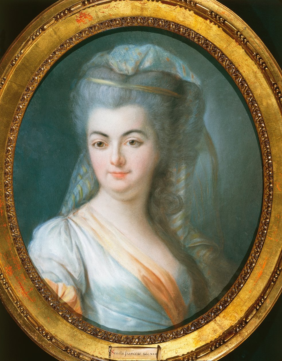 Portret kobiety w welonie – Louis Michel van Loo (1707-1771), pastel na pergaminie autorstwa Louis Michel van Loo