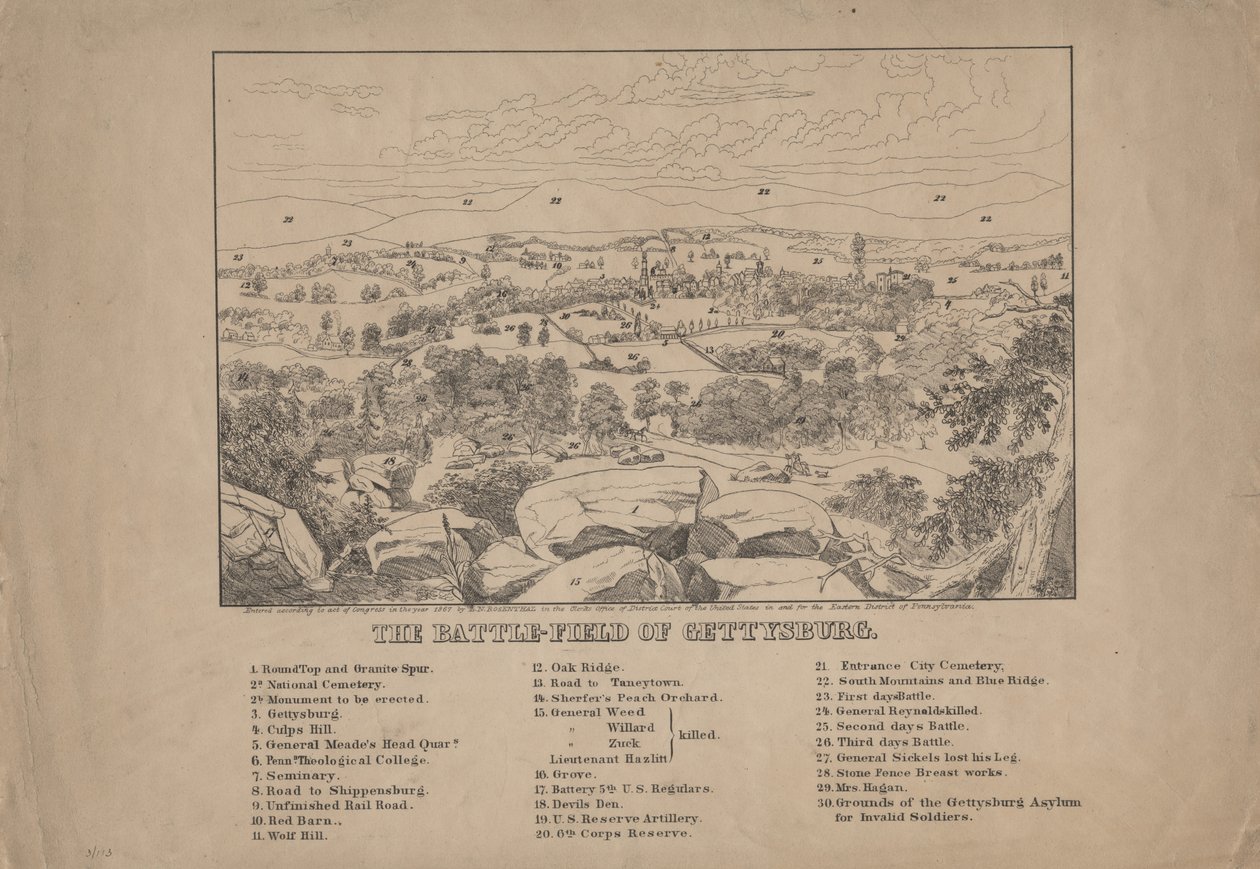 Pole bitwy pod Gettysburgiem, c.1867 autorstwa Louis N. Rosenthal
