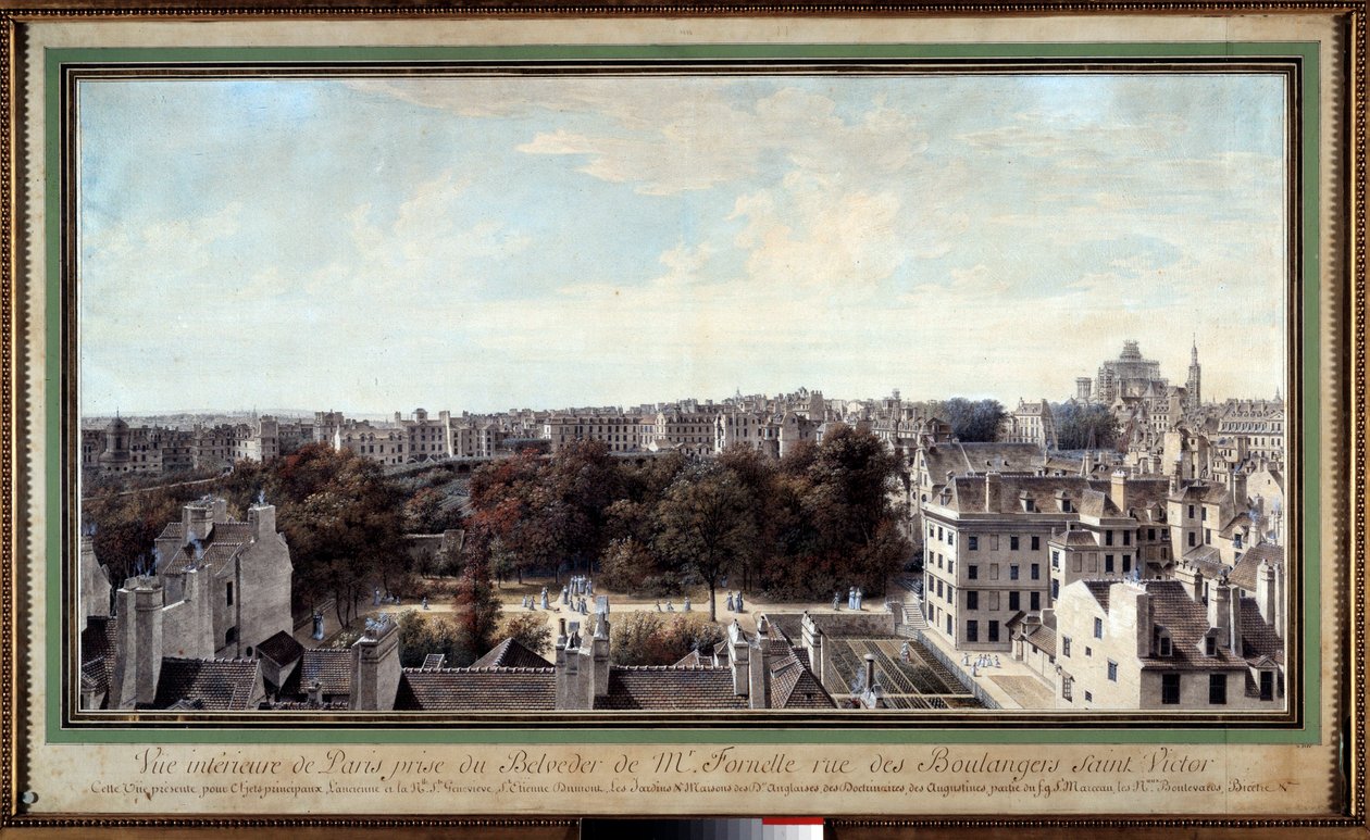 Widok na Paryż z belwederu Monsieur Fournelle, rue des Boulangers Saint Victor Rysunek Louis de Lespinasse (1734-1808) XVIII-wieczny Paryż. Muzeum Karnawałowe autorstwa Louis Nicolas de Lespinasse