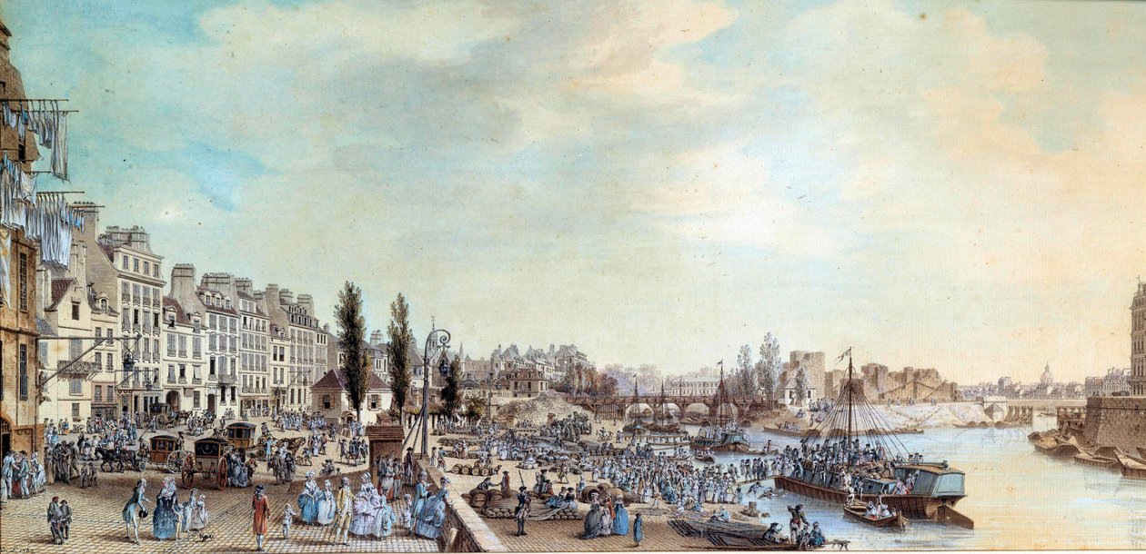 Widok na port św. Pawła i biuro łodzi wodnych w 1782 r. Pastelowy obraz Louisa de Lespinasse (1734-1808) 1782 r. Paryż, Musee Carnavalet autorstwa Louis Nicolas de Lespinasse