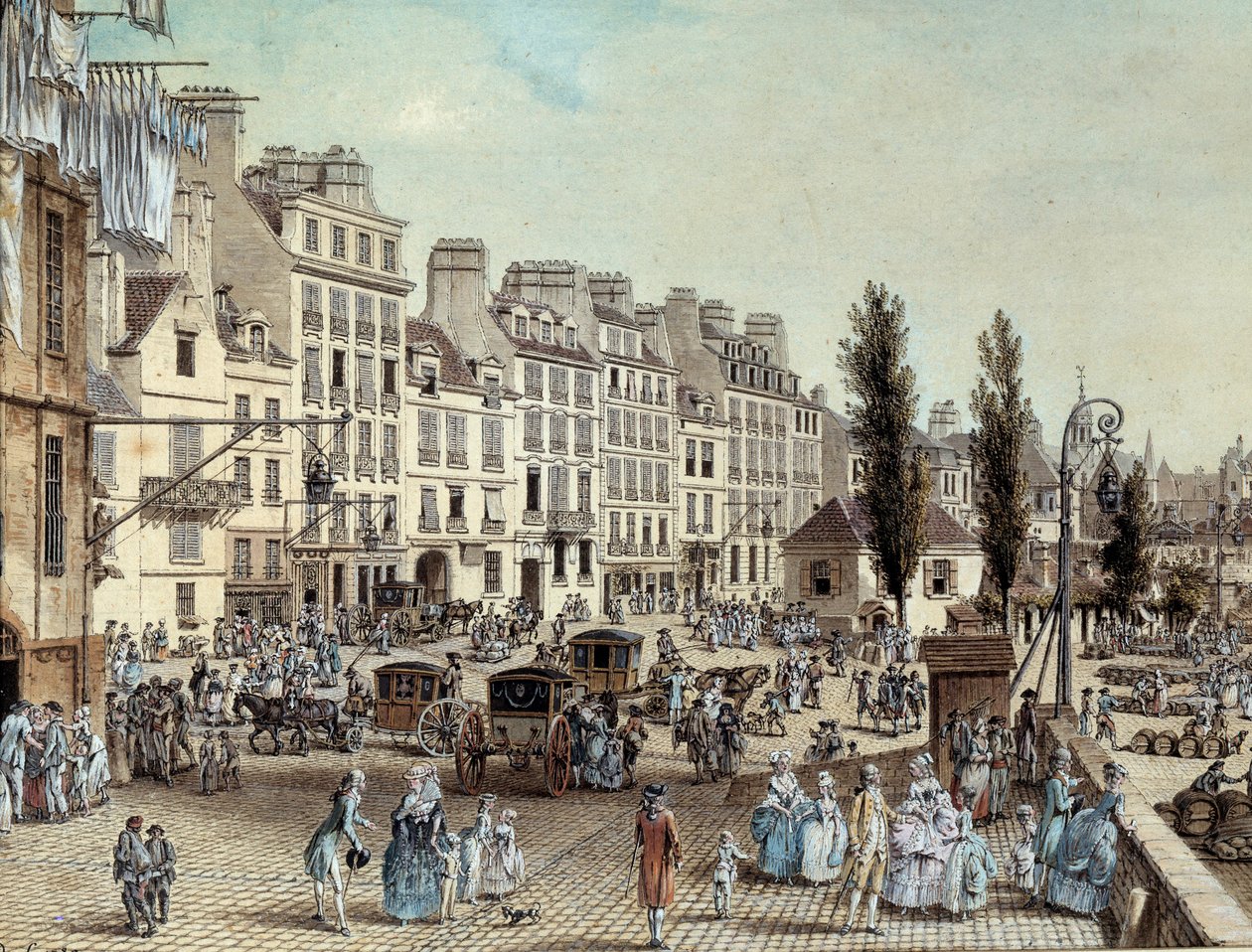 Widok na port Saint Paul w Paryżu w 1782 Promenady nad brzegiem Sekwany. Rysunek Louis de Lespinasse (1734-1808) 1782 Paryż, Musee Carnavalet autorstwa Louis Nicolas de Lespinasse