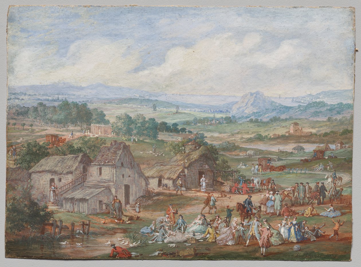 Piknik imprezowy w pobliżu wioski autorstwa Louis Nicolas van Blarenberghe
