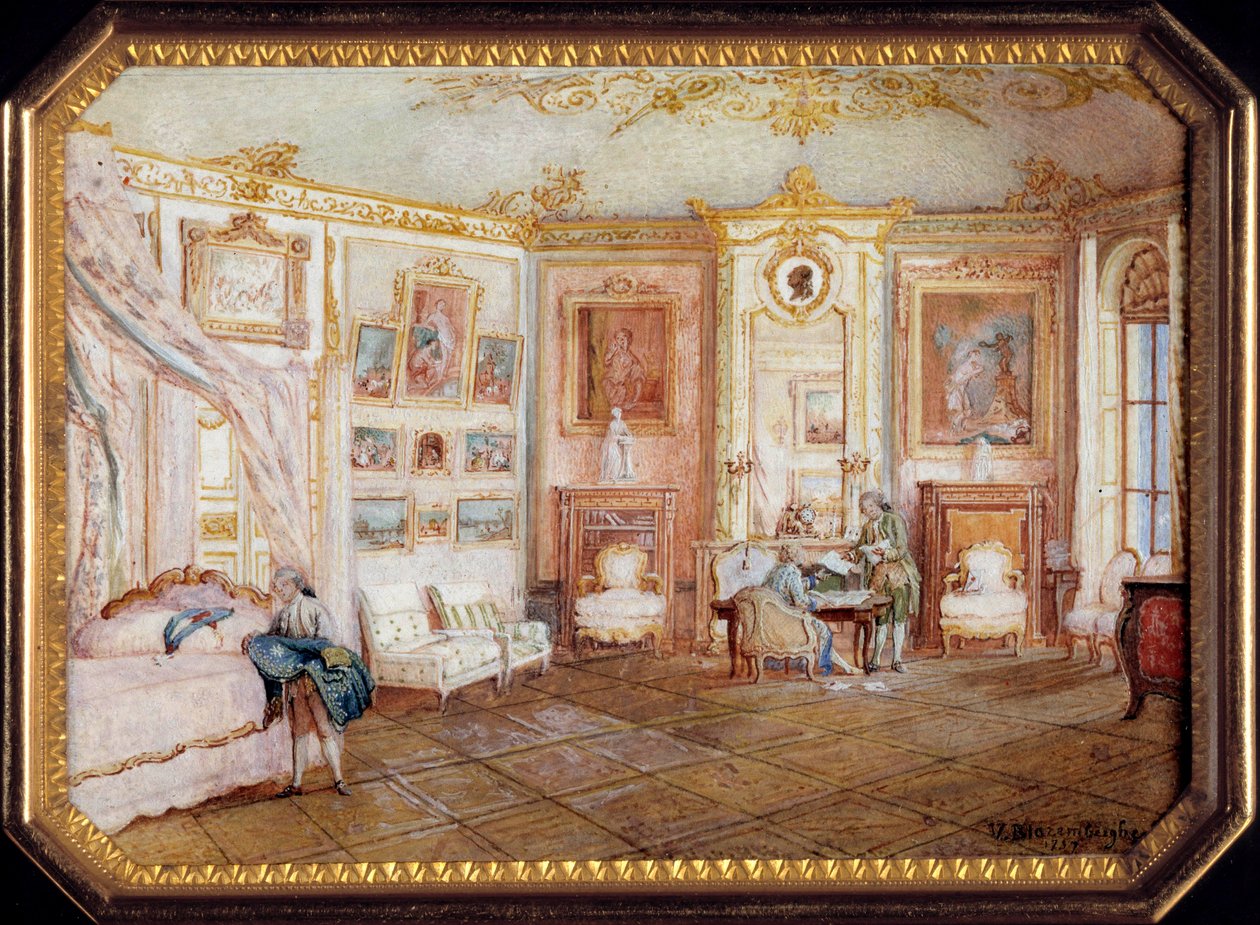 Wieko tabatiere Aleksandra Leferre (ok. 1806-ok. 1838) dekorator miniaturowego obrazu Louisa Nicolasa Van Blarenberghe (1716-1794) przedstawiającego pokój za Ludwika XV. Około 1770 r. Słońce 0,02x0,08x0,06 m Paryż, musee du Louvre autorstwa Louis Nicolas van Blarenberghe