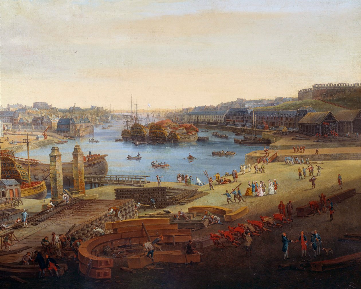 Stocznia: „”Port Brześć”” Szczegół. Obraz Louis Nicolas van Blarenberghe (1716-1794) 1774 Brest, Musee des Beaux Arts autorstwa Louis Nicolas van Blarenberghe