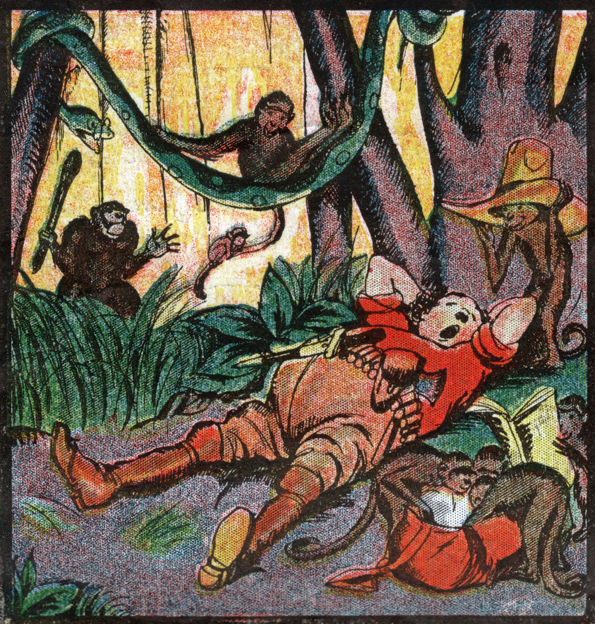 Nestor Fenleroc, europejski osadnik polujący w Afryce. 1923 (grawerowanie) autorstwa Louis Peltier