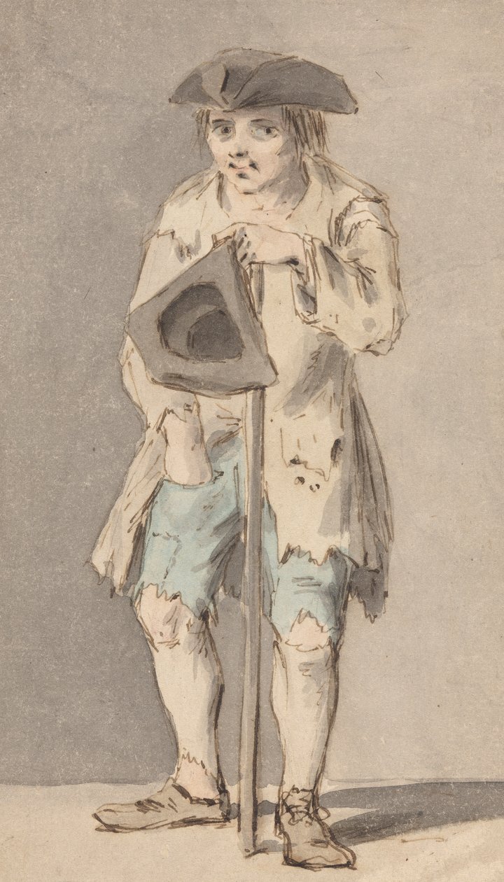 Żebrak z laską trzymający kapelusz tricorn autorstwa Louis Philippe Boitard