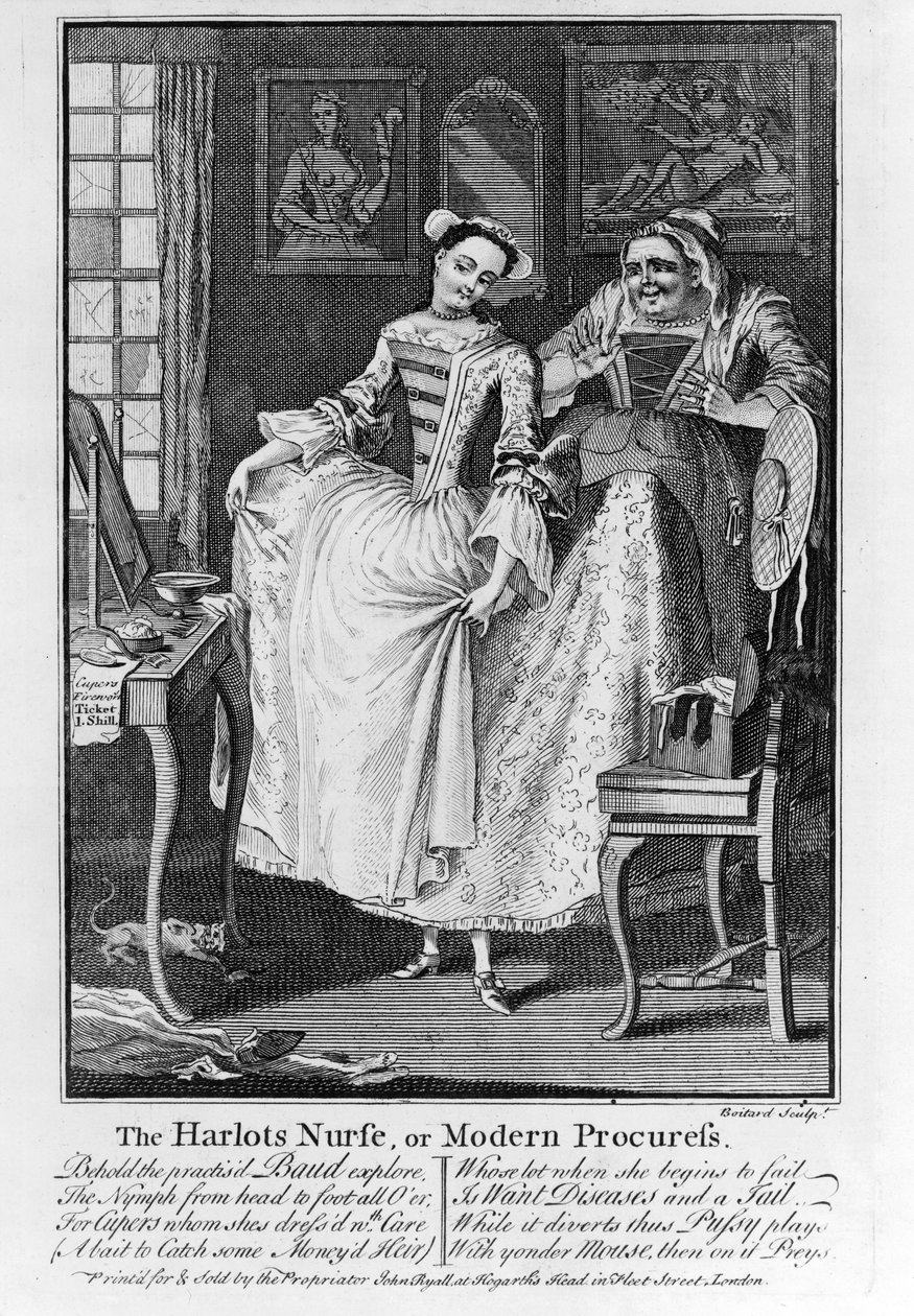 The Harlots Nurse lub Modern Procuress, wyd. 1750 (grawerowanie bw) autorstwa Louis Philippe Boitard