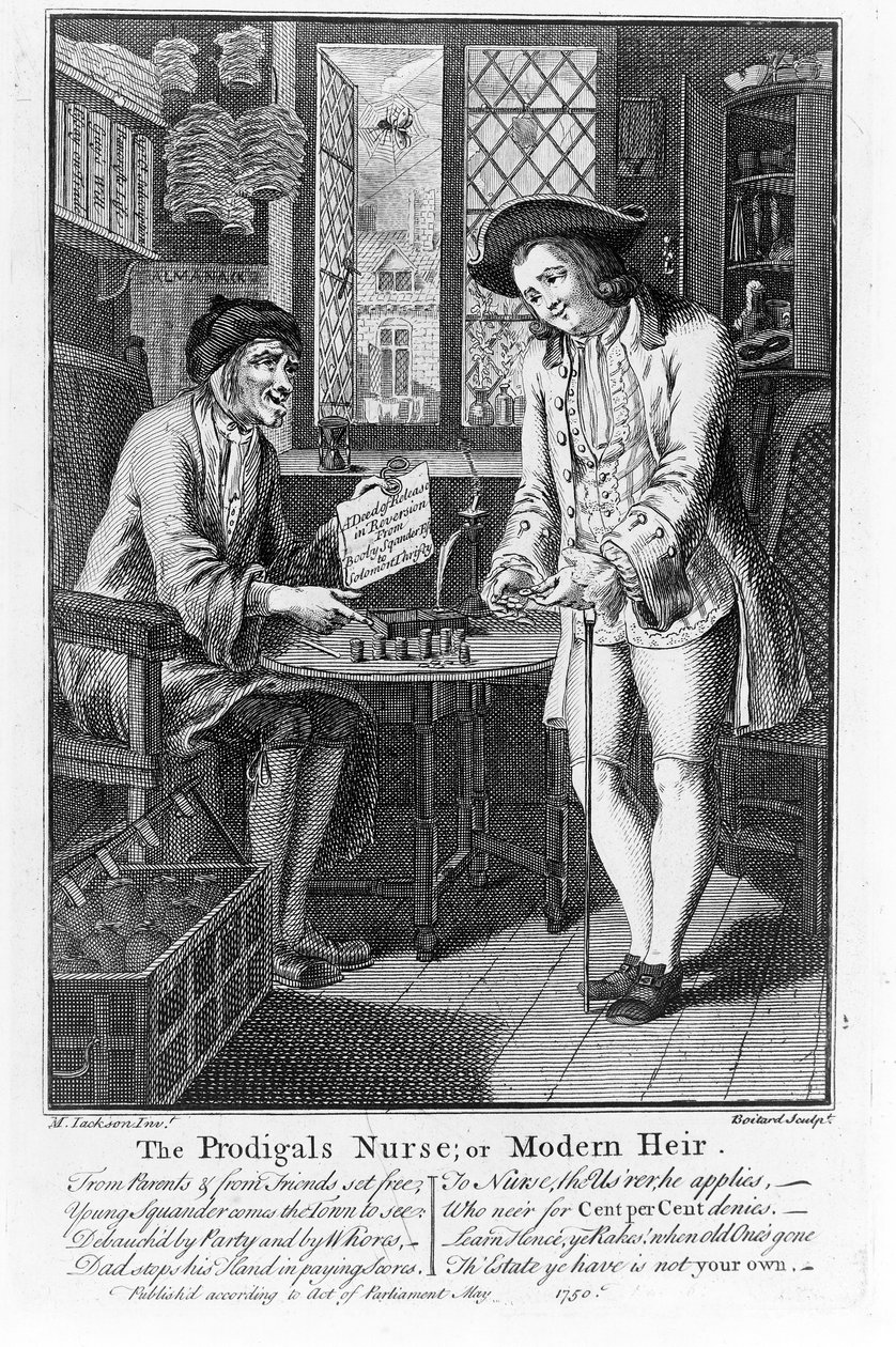 Pielęgniarka marnotrawnego lub współczesny spadkobierca, wyd. 1750 autorstwa Louis Philippe Boitard