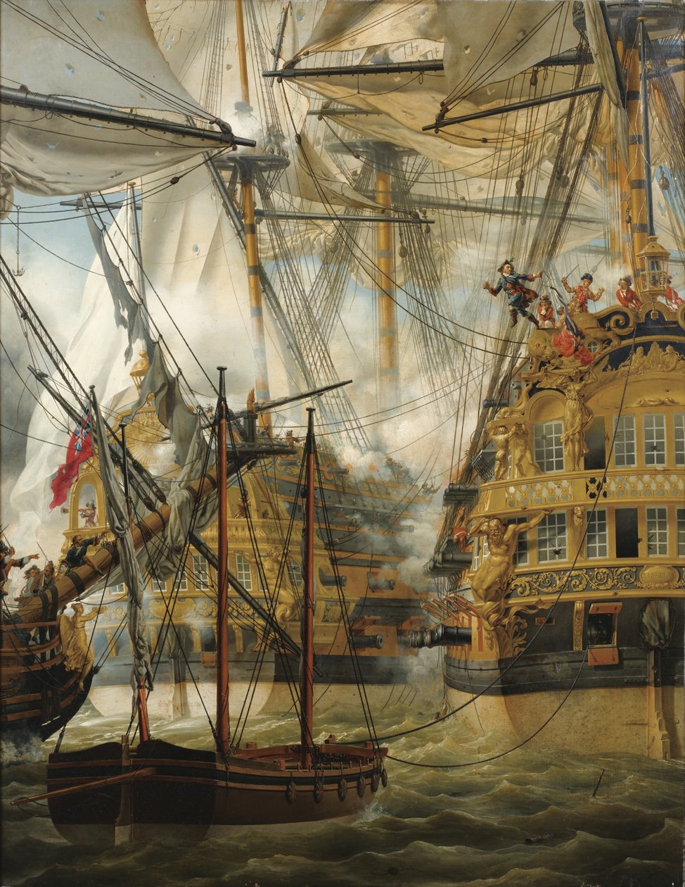 HMS Cumberland walczący z Le Lys i La Gloire, 1827 autorstwa Louis Philippe Crepin