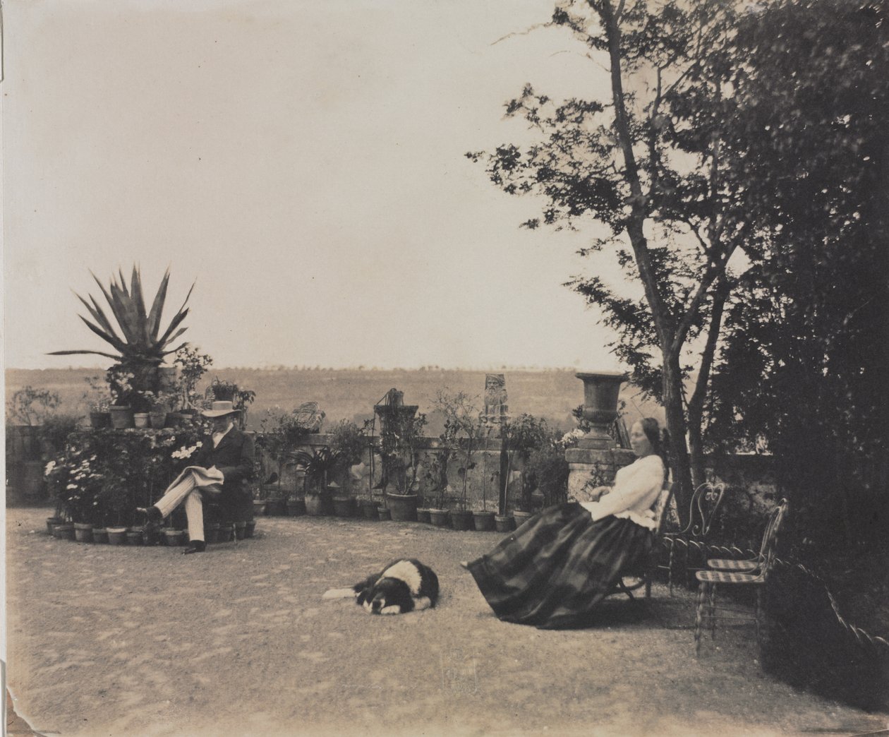 Bez tytułu Relaksujący mężczyzna i kobieta, c. 1854. autorstwa Louis Pierre Theophile Dubois de Nehaut