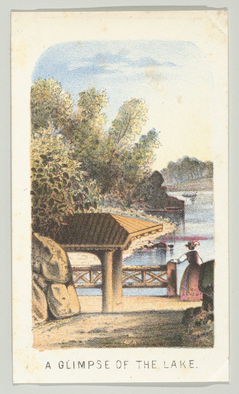 Spojrzenie na jezioro z serii Widoki w Central Parku, Nowy Jork, część 2, 1864. autorstwa Louis Prang