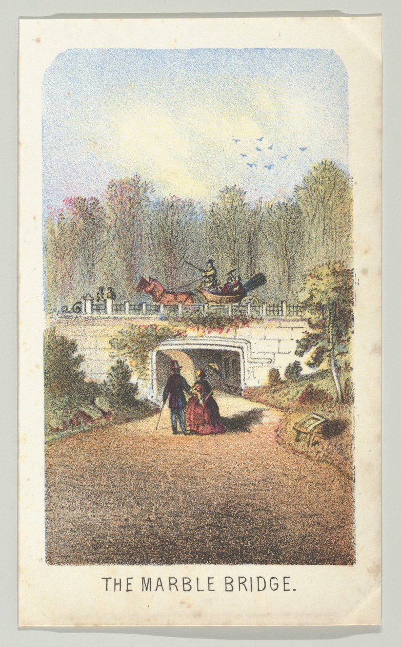 Marmurowy most, w pobliżu jeziora, z serii Widoki w Central Parku, Nowy Jork, część 3, 1864. autorstwa Louis Prang