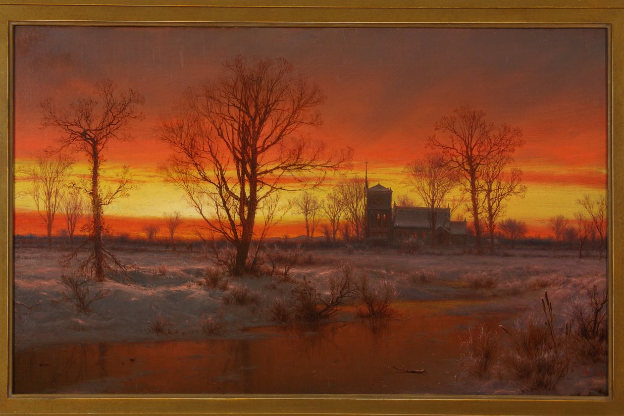 Zachód słońca, zima 1862 (olej na płótnie) autorstwa Louis Rémy Mignot