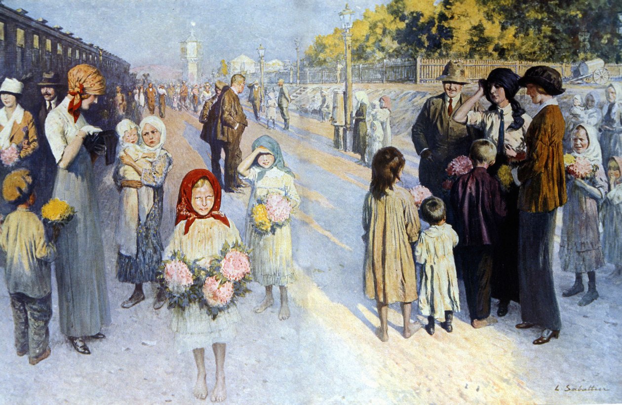 Stacja kolejowa w Rosji Transsyberyjskiej. sd. początek 20 wieku. Ill. de Sabatier autorstwa Louis Remy Sabatier