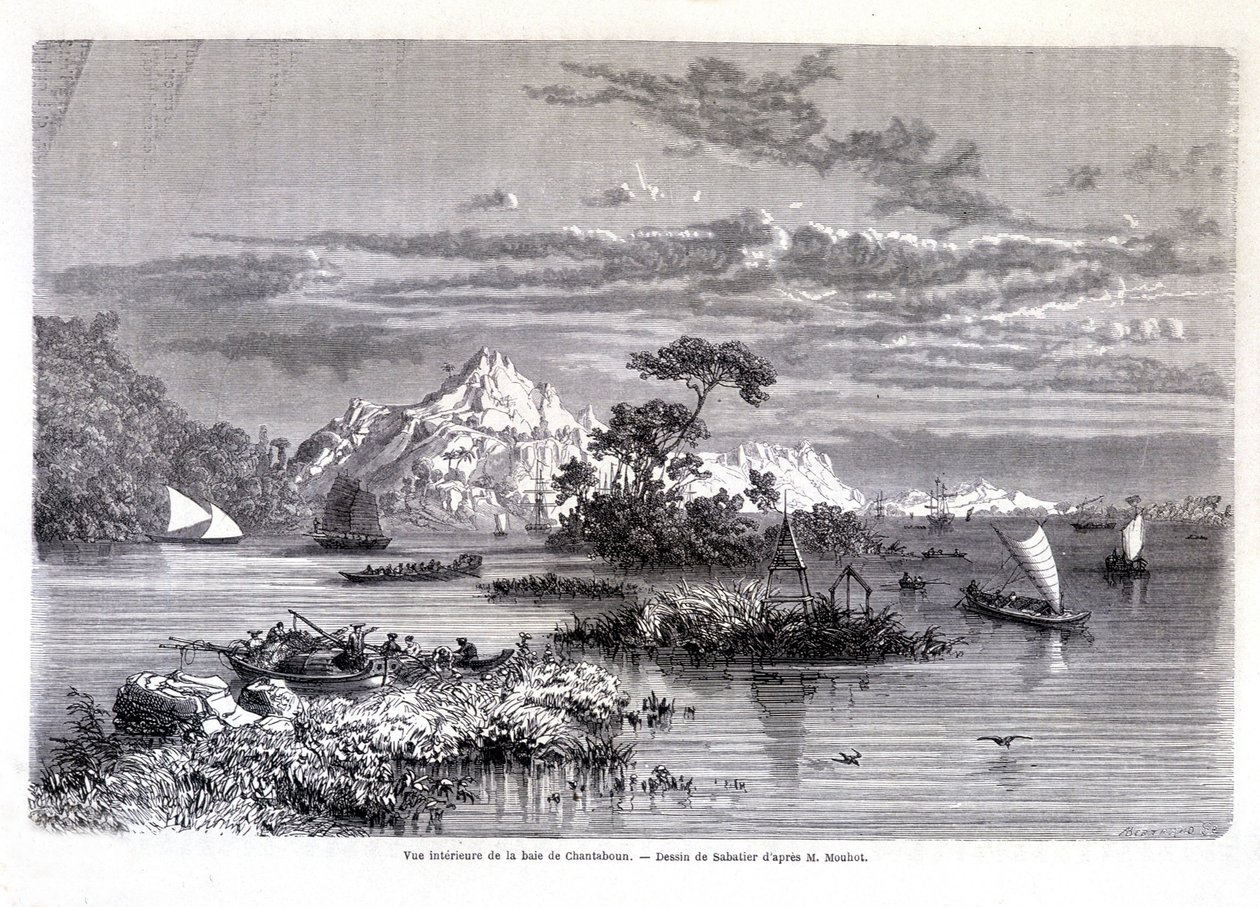 Wewnętrzny widok na zatokę Chantaboun. 1874. Rysunek Sabatiera według pana Mouhota. “Wycieczka po świecie” autorstwa Louis Remy Sabatier
