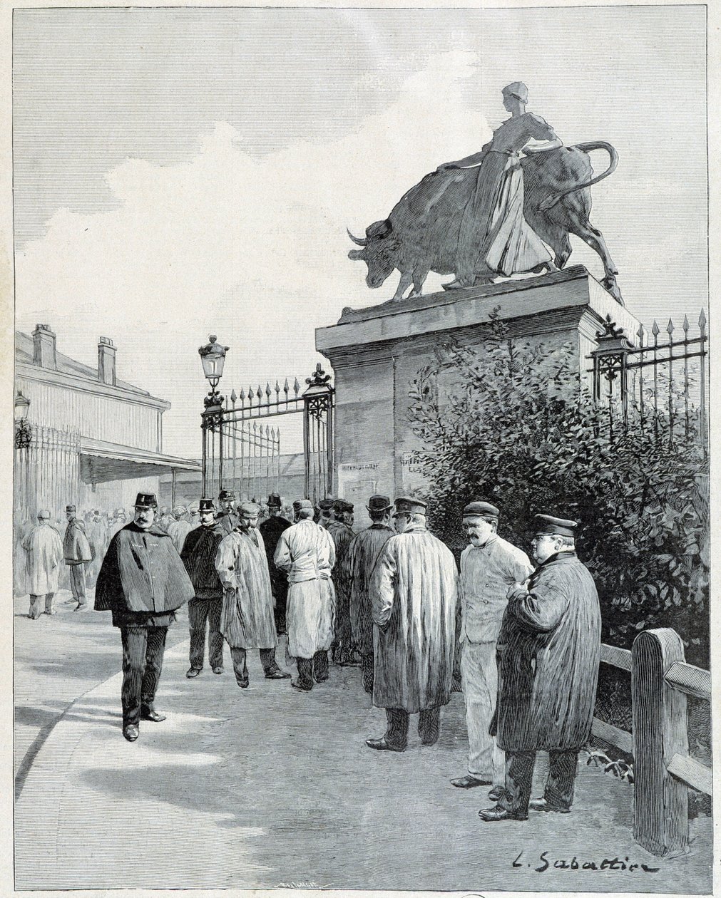 Strajkujący w rzeźni Villette autorstwa Louis Remy Sabattier