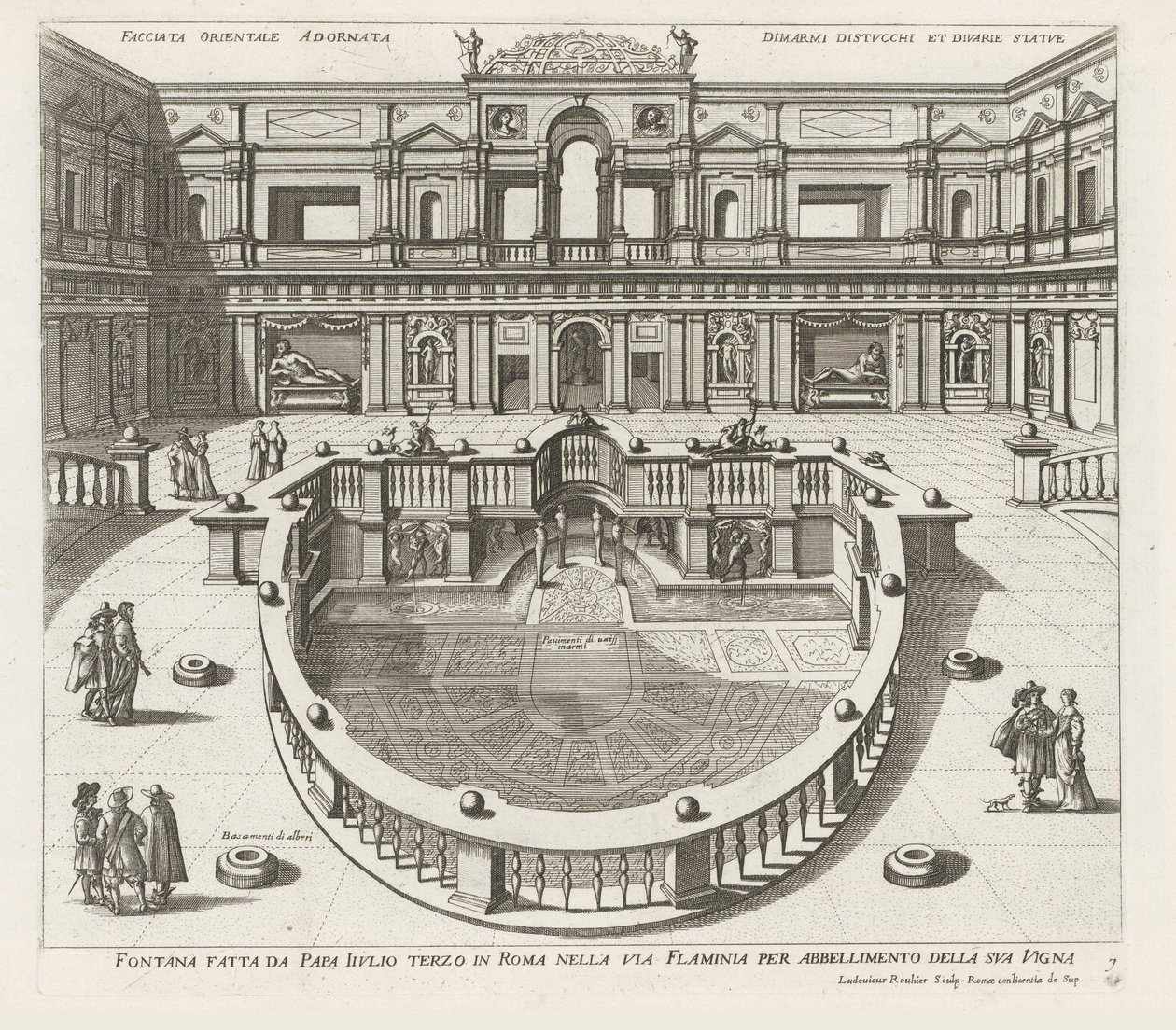 Nimfeum w Villa Giulia te Rome Fontanna wykonana przez papieża Iiulia trzecia w Rzymie przy Via Flaminia (...) (tytuł na obiekcie) Fontanny w pałacach i ogrodach Rzymu (tytuł serii) Fonteinen in de paleizen en tuinen van Rome (tytuł serii) autorstwa Louis Rouhier