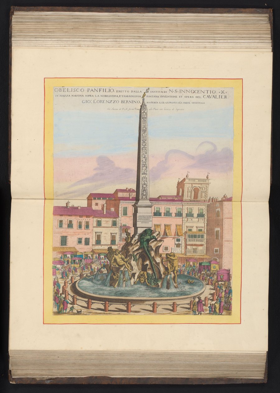 Vierstromenfontein w Rzymie Obelisk Panfilio, wzniesiony ze świętości N.S. Innocentio X (...) (tytuł na obiekcie) autorstwa Louis Rouhier