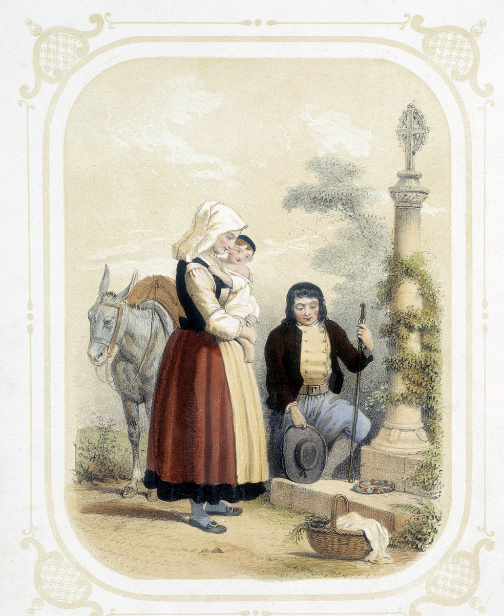 Rodzina w Bretanii przed ułaskawieniem - w „Album du jeune voyageur”, ilustracja Louis Lassalle autorstwa Louis Simon Lassalle