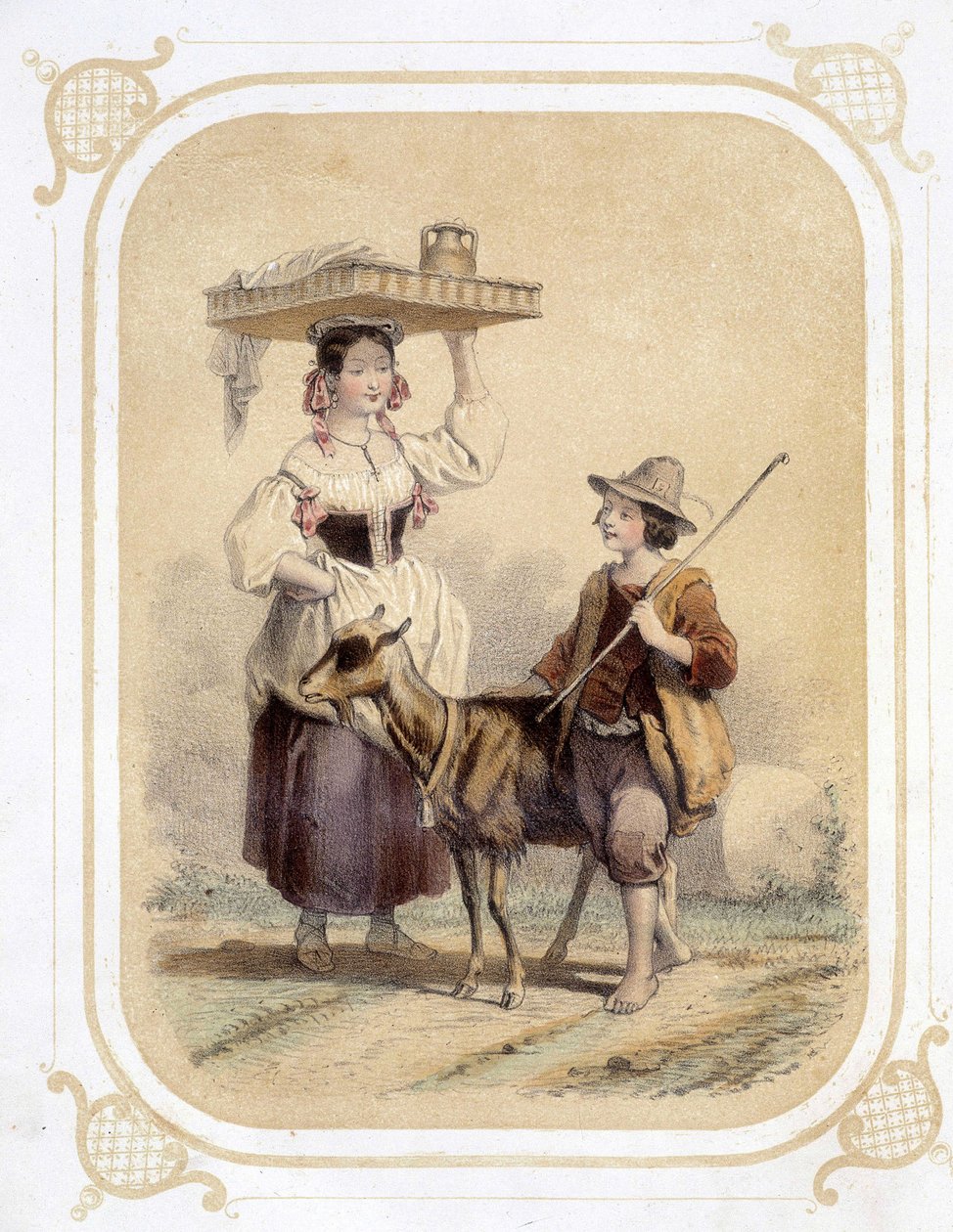 Owczarek włoski i chłopski - w „Albumie młodego podróżnika”, ilustracja Louis Lassalle autorstwa Louis Simon Lassalle
