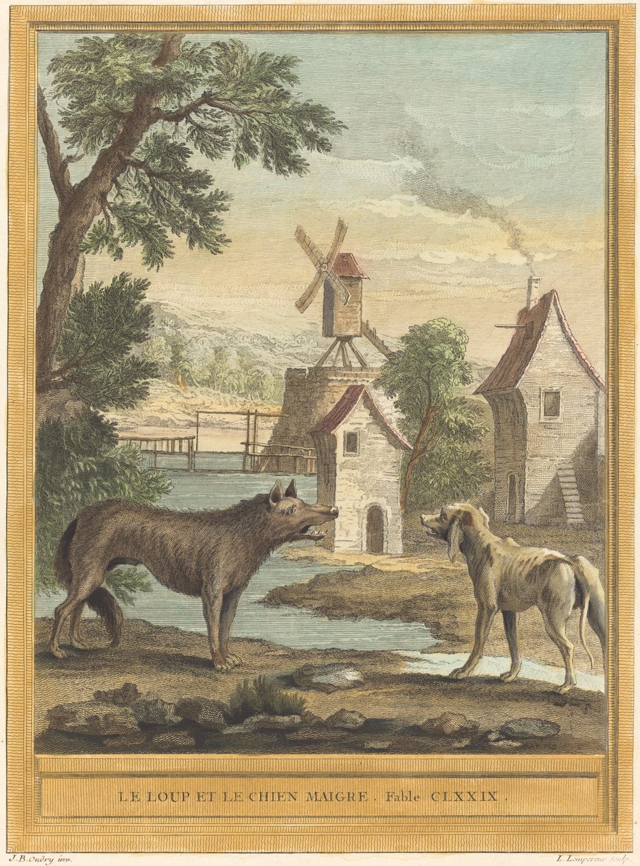 Wilk i chudy pies autorstwa Louis Simon Lempereur after Jean Baptiste Oudry