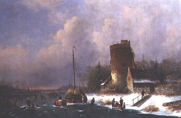 Holenderska scena zimowa (olej na płótnie) autorstwa Louis Smets
