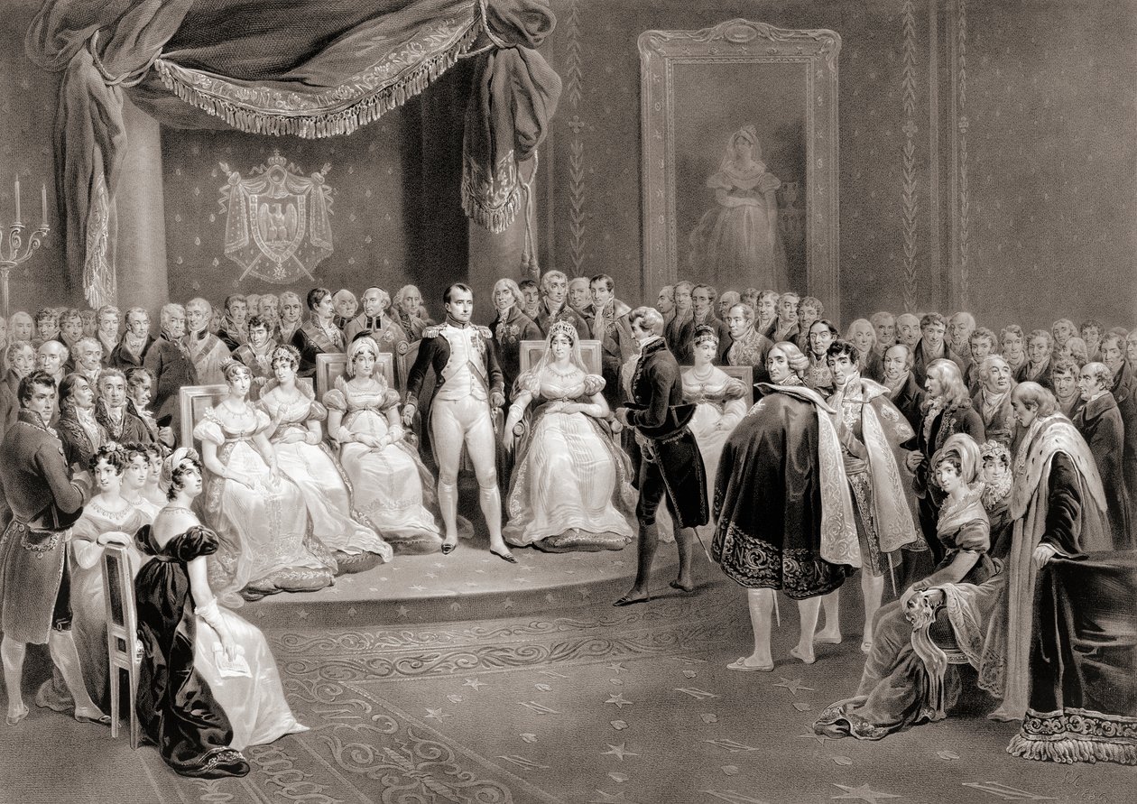 Napoleon i jego dwór. (wydrukować) autorstwa Louis Stanislas (after) Marin Lavigne