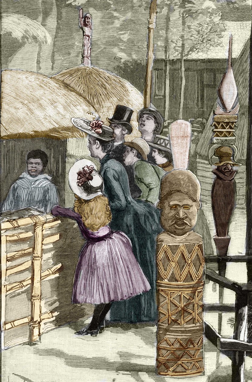 Wystawa uniwersalna 1889 - Wieś kanaków przy Esplanade des Invalides (Kanaki wystawione na wystawie: Human Zoo) - Rysunek Louisa Tinayre
