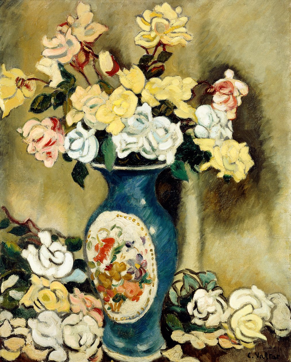 Bukiet czerwonych róż w niebieskim wazonie, ok. 1920 r. (olej na płótnie) autorstwa Louis Valtat